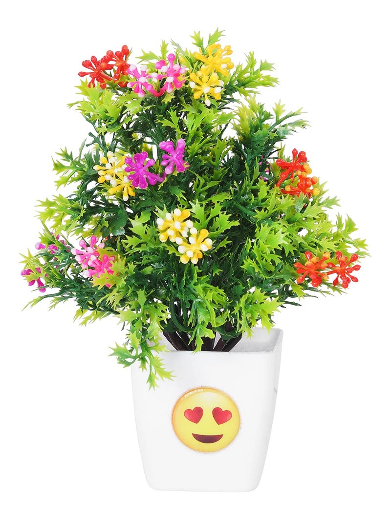 Dekorly Artificial Plants with Smiley Printed Pot for Indoor and Outdoor Home Decor Fake Plants for Home Office Decor Set of 6 Height 17cm GreenE - Image 5