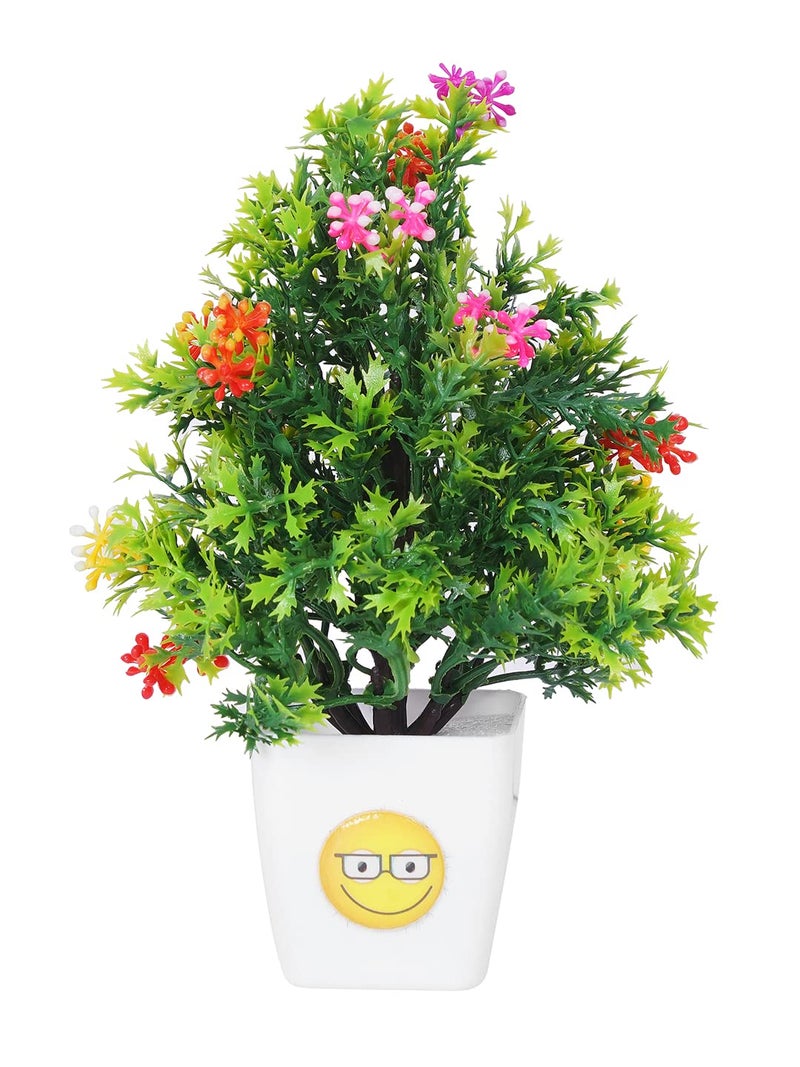 Dekorly Artificial Plants with Smiley Printed Pot for Indoor and Outdoor Home Decor Fake Plants for Home Office Decor Set of 6 Height 17cm GreenE - Image 3