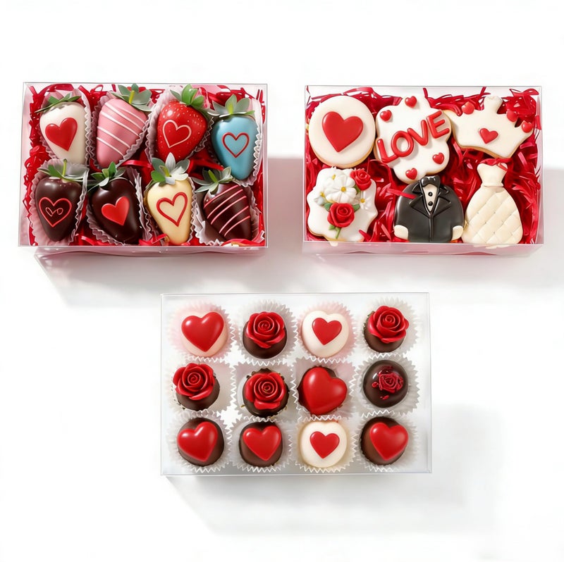 JCXGRVC 50Pack 8x5x2 Inches Full Clear Bakery Boxes Chocolate Covered Strawberries Boxes for 4 Mini Cake Boxes Cookies Macaron Pie Cakesickle Box - Image 1