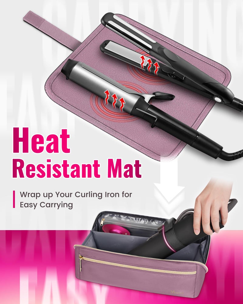 Mancro Hot Hair Tools Travel Bag with Separate Heat Resistant Mat, Large Capacity Wide-open Pouch, Hair Accessories Organizer for Flat Irons, Straighteners, Curling Iron,Dark Pink - Image 3