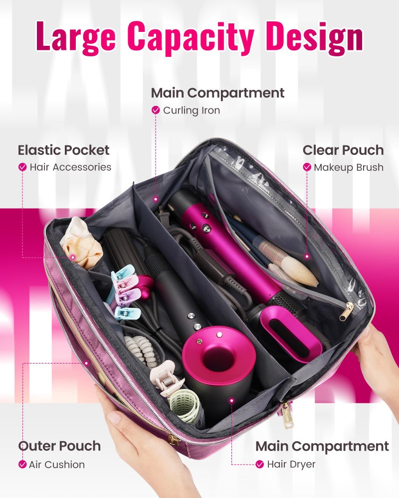Mancro Hot Hair Tools Travel Bag with Separate Heat Resistant Mat, Large Capacity Wide-open Pouch, Hair Accessories Organizer for Flat Irons, Straighteners, Curling Iron,Dark Pink - Image 2