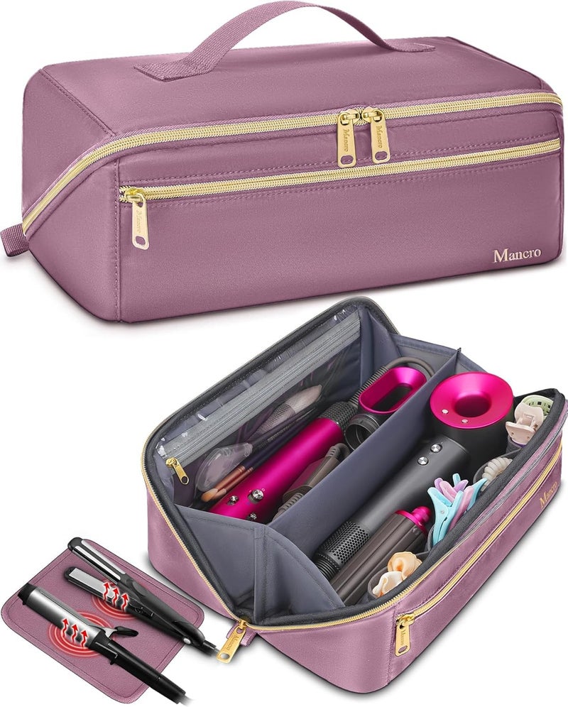 Mancro Hot Hair Tools Travel Bag with Separate Heat Resistant Mat, Large Capacity Wide-open Pouch, Hair Accessories Organizer for Flat Irons, Straighteners, Curling Iron,Dark Pink - Image 1