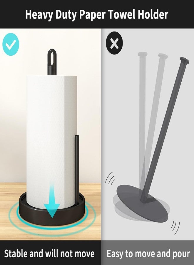 STWWO Paper Towel Holder Countertop, Black Paper Towel Holder with Anti Slip Weighted Base, Stainless Steel Heavy Duty Freestanding Papertowel Holder for Bathroom, Kitchen Roll Holder - Image 5