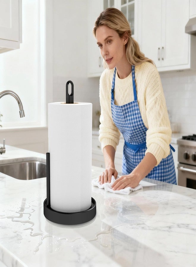 STWWO Paper Towel Holder Countertop, Black Paper Towel Holder with Anti Slip Weighted Base, Stainless Steel Heavy Duty Freestanding Papertowel Holder for Bathroom, Kitchen Roll Holder - Image 4