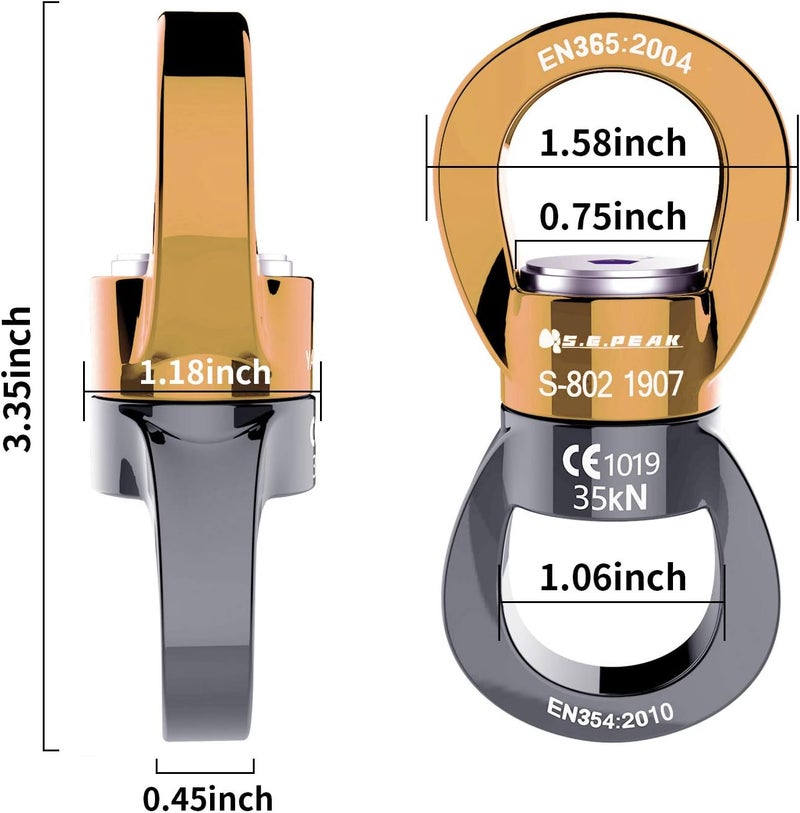 PROND Swing Swivel 35kN Safest Rotational Device, Swing Spinner, Carabiner Swivel, Climbing Rope Swivels for Children’s Web Tree Swing Setting, Aerial Dance, Hanging Hammock - Image 2