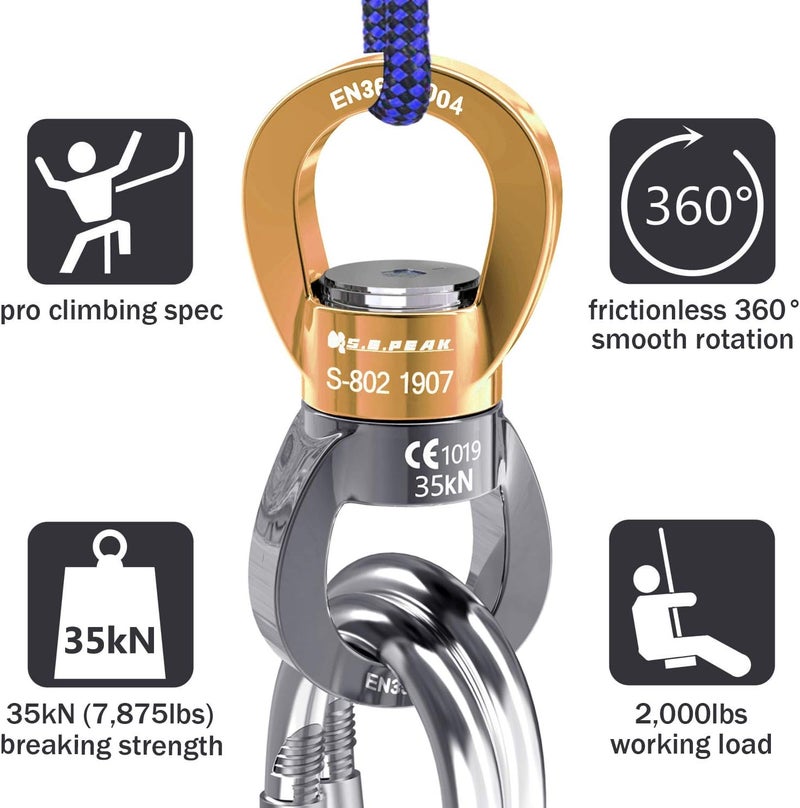 PROND Swing Swivel 35kN Safest Rotational Device, Swing Spinner, Carabiner Swivel, Climbing Rope Swivels for Children’s Web Tree Swing Setting, Aerial Dance, Hanging Hammock - Image 3