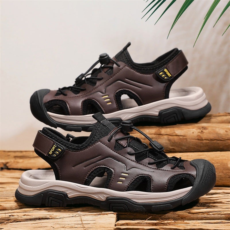 Sale Plus Size 46 Men'S Top Layer Cowhide Casual Sandals Outdoor Genuine Leather Non-Slip Beach Shoes - Image 2