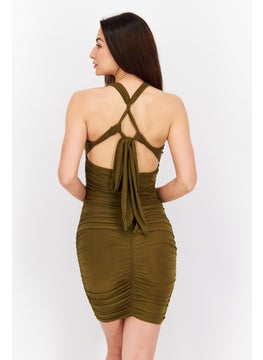 FEMME LUXE Women Plain Midi Dress, Olive  - Image 3