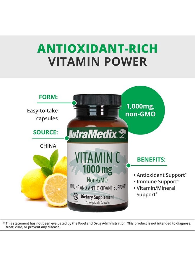 Nutramedix 1000 ملغ فيتامين سي مكمل فيتامين سي يساعد في دعم نظام المناعة الصحي استجابة التهابية وحياد الجذور الحرة نباتي غير معدل وراثيًا (120 كبسولة نباتية) - Image 2