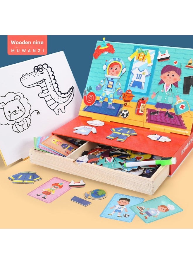 Children's Magnetic Puzzle Magnetic Peeling Sketchboard Princess Changing Clothes Girls Gift Educational Early Education Wooden Toys-Color:MWZ-Professional Dress-up And Splice Music 0.95kg  - Image 1