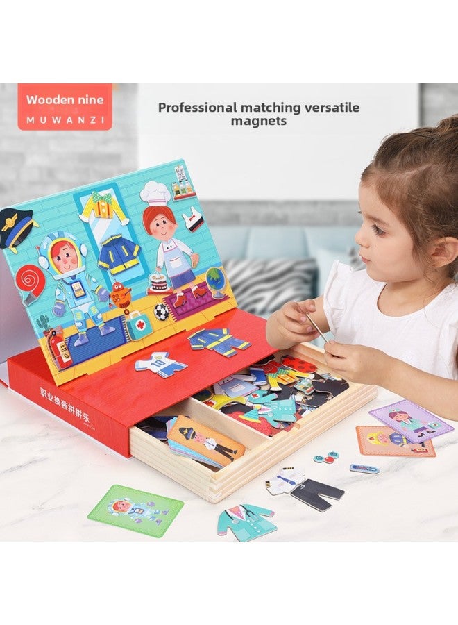 Children's Magnetic Puzzle Magnetic Peeling Sketchboard Princess Changing Clothes Girls Gift Educational Early Education Wooden Toys-Color:MWZ-Professional Dress-up And Splice Music 0.95kg  - Image 3