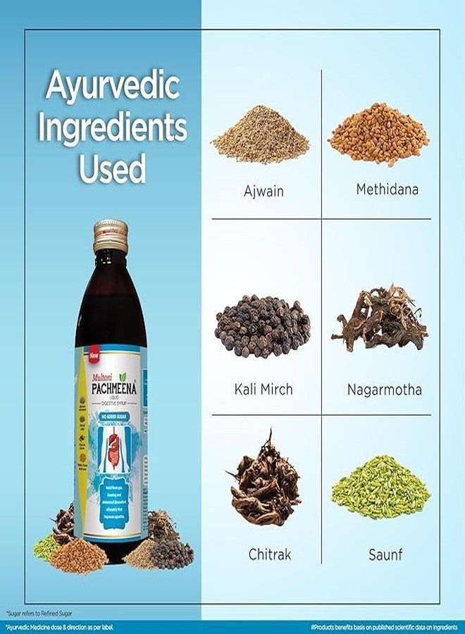 Multani شراب مولتاني باتشمينا تونيك الهضمي | بدون إضافة سكر | منتجات أيورفيدية لتحسين الهضم | يخفف الغازات والانتفاخ وآلام البطن | مفيد في تحسين الشهية | بدون إضافة سكر | 300 مل (عبوة من قطعتين) - Image 3