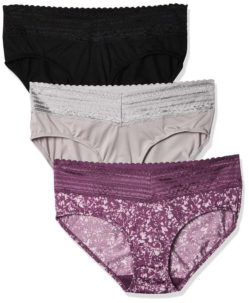 Warner's womens Blissful Benefits No Muffin 3 Pack Hipster Panties, Amaranth Abstract Print Black Platinum, Medium US - Image 1