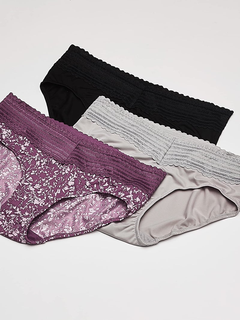 Warner's womens Blissful Benefits No Muffin 3 Pack Hipster Panties, Amaranth Abstract Print Black Platinum, Medium US - Image 2