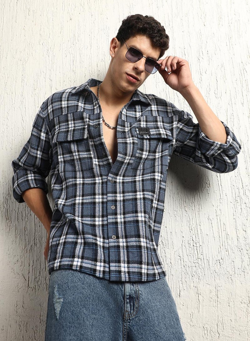 Hubberholme Multicolor Oversized Waffle Shirt for Men, 70% Cotton + 30% Recycled Polyester - Image 1