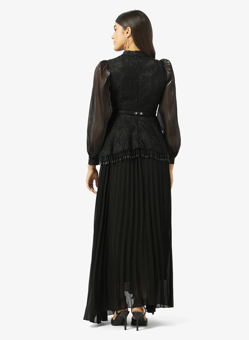 Khizana Pleated Dress With Mock Peplum Top