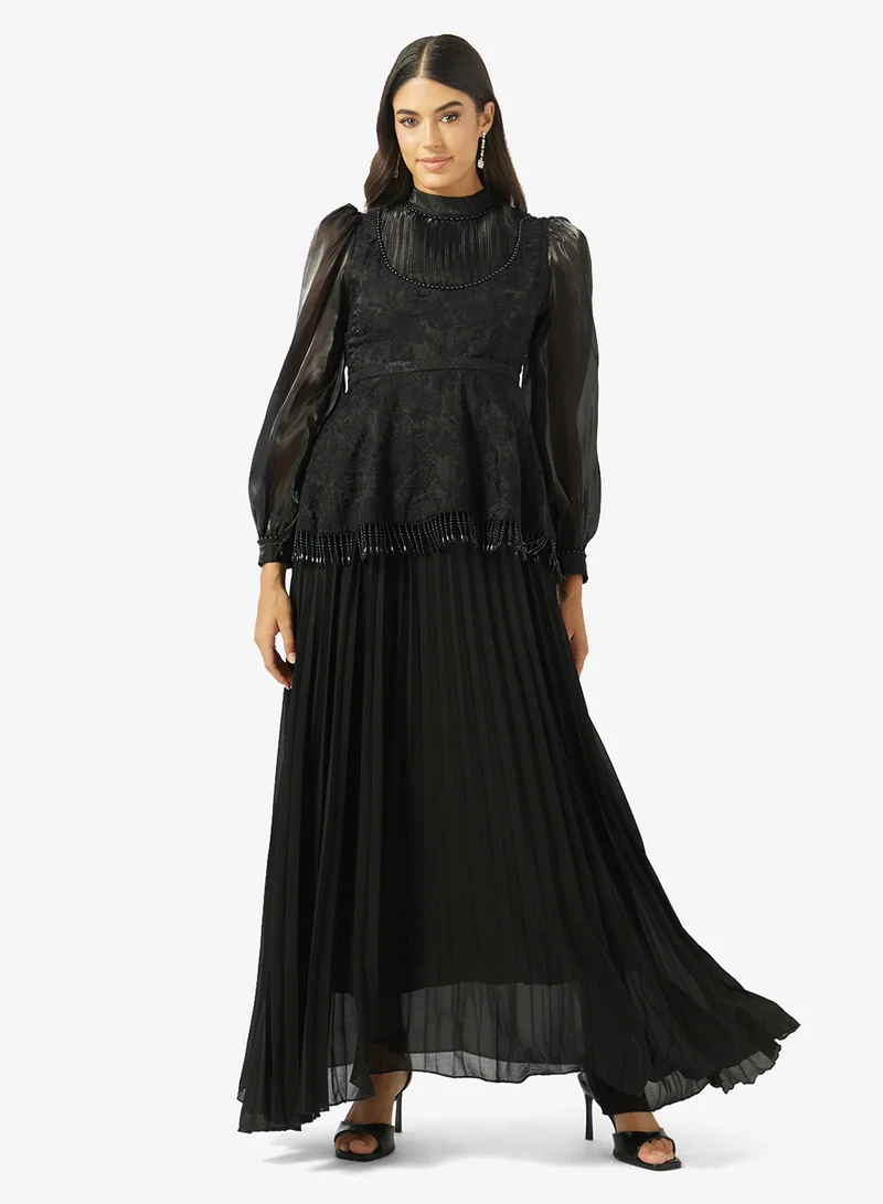 Khizana Pleated Dress With Mock Peplum Top