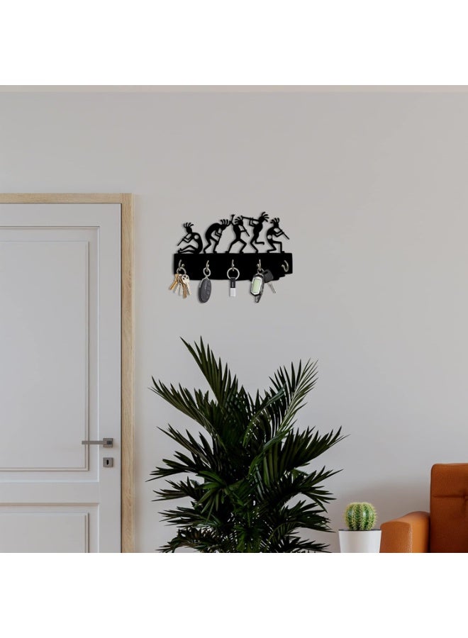 Artvibes Unique Stylish Wooden Key Holder for Wall Decor with Stylish Stainless Steel 5 Hooks Beautiful Key Organizer for Home Decoration(KH_813), Black - Image 4