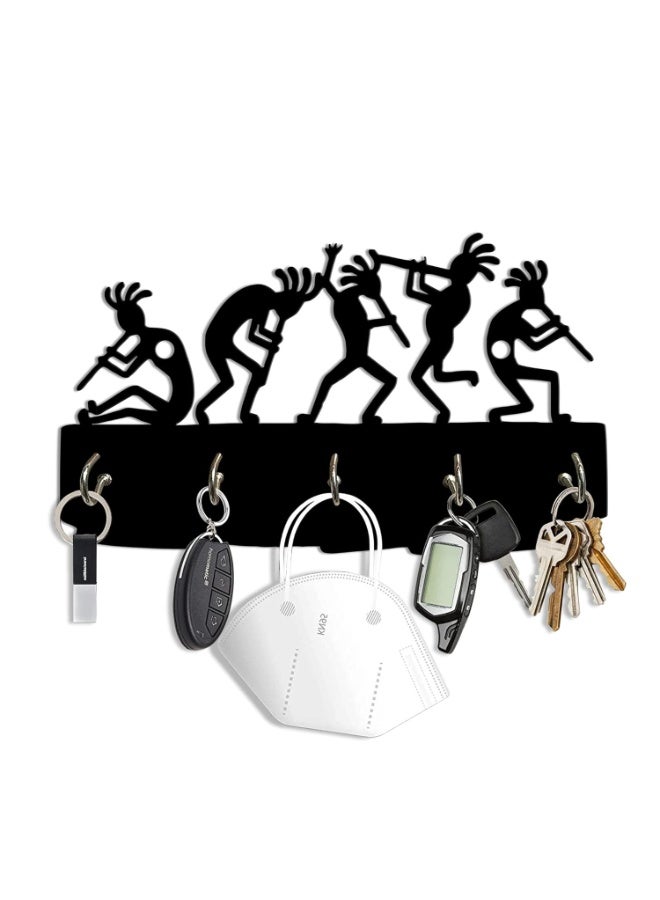 Artvibes Unique Stylish Wooden Key Holder for Wall Decor with Stylish Stainless Steel 5 Hooks Beautiful Key Organizer for Home Decoration(KH_813), Black - Image 1