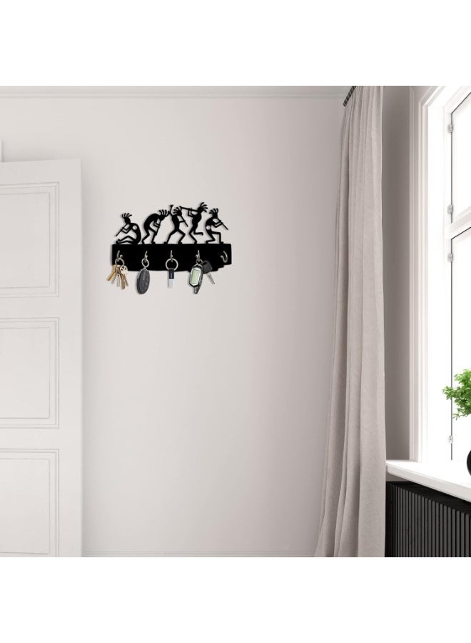 Artvibes Unique Stylish Wooden Key Holder for Wall Decor with Stylish Stainless Steel 5 Hooks Beautiful Key Organizer for Home Decoration(KH_813), Black - Image 3