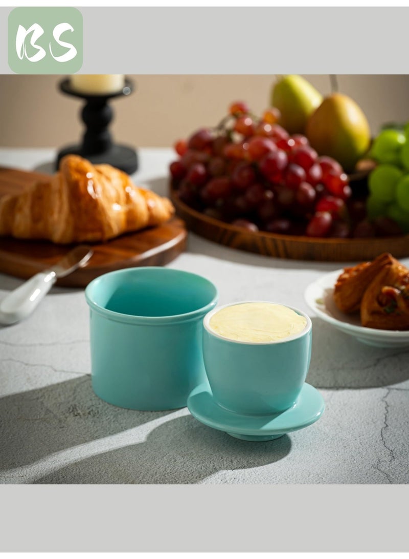 بي إس برطمان زبدة سيراميكي بغطاء | تصميم كلاسيكي لامع على شكل جرس | مادة سيراميكية عالية الجودة للسلامة والمتانة | تقنية مانعة لتسرب الماء تحافظ على الزبدة طازجة وقابلة للدهن | سهل الاستخدام مع جميع أنواع الزبدة | سهل التنظيف والصيانة | أزرق ليك - Image 4