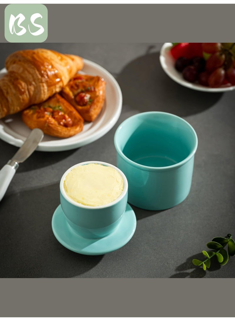 بي إس برطمان زبدة سيراميكي بغطاء | تصميم كلاسيكي لامع على شكل جرس | مادة سيراميكية عالية الجودة للسلامة والمتانة | تقنية مانعة لتسرب الماء تحافظ على الزبدة طازجة وقابلة للدهن | سهل الاستخدام مع جميع أنواع الزبدة | سهل التنظيف والصيانة | أزرق ليك - Image 5