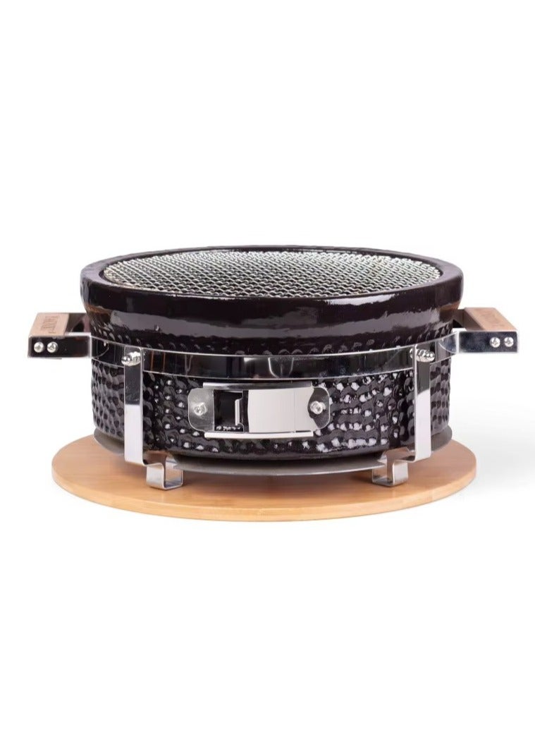 Taalk YAKINIKU 14″ Round Shichirin Teppanyaki & Hibachi Charcoal Grill – Portable Ceramic Table Grill for Yakiniku, BBQ, Camping & Outdoor Cooking (Black) - Image 1