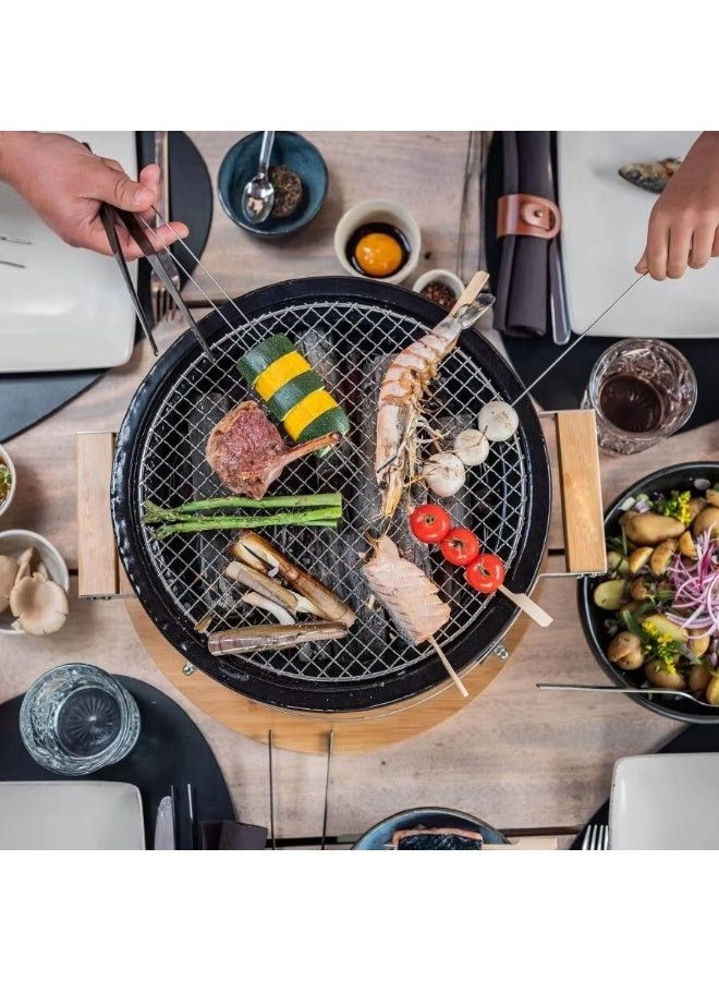 Taalk YAKINIKU 14″ Round Shichirin Teppanyaki & Hibachi Charcoal Grill – Portable Ceramic Table Grill for Yakiniku, BBQ, Camping & Outdoor Cooking (Black) - Image 3