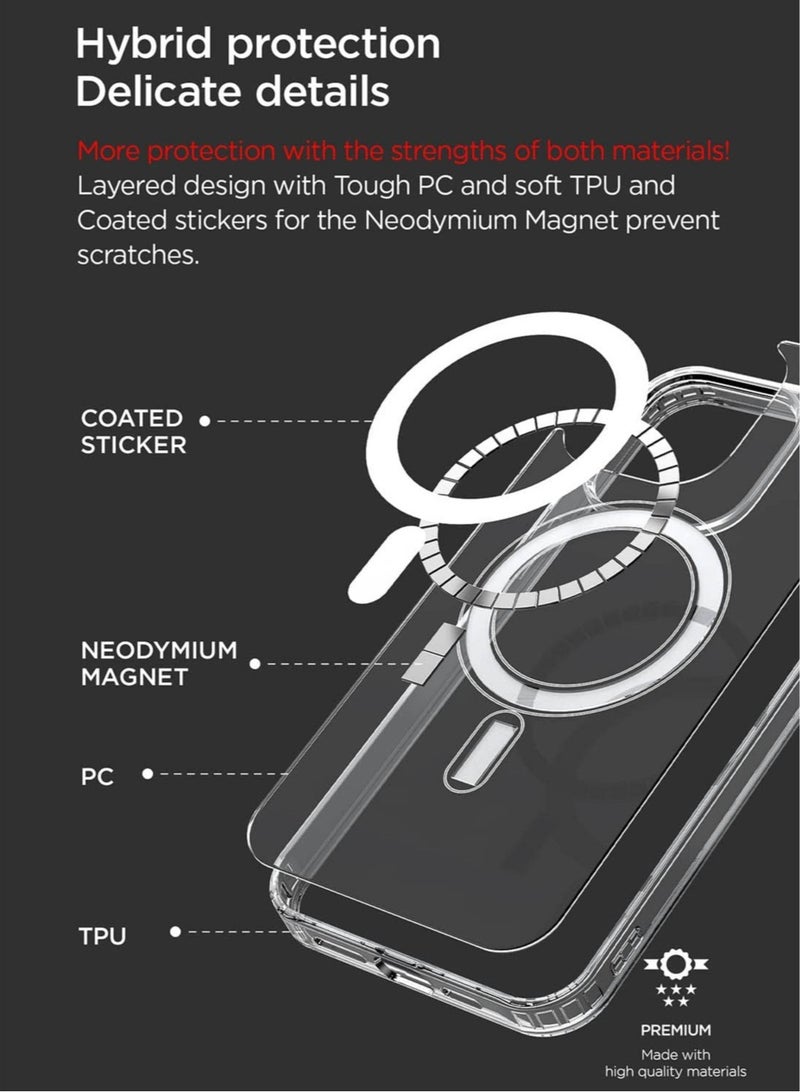 إلترازون Design Crystal Mixx Magnetic designed for iPhone 14 PRO case cover compatible with MagSafe with Tempered Glass Screen Protector and Camera Lens Protector - Clear - Image 2