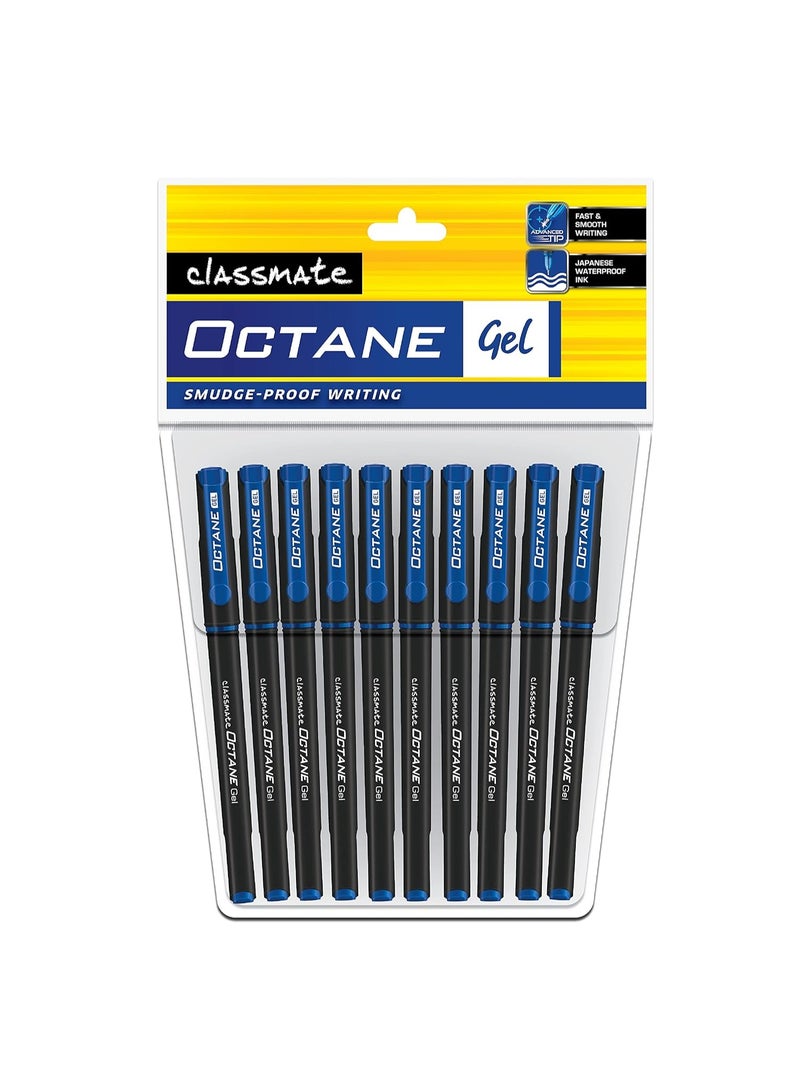 Classmate Octane- Blue Gel Pens (Pack of 10)|Smooth Writing Pens|Water-Proof Ink for Smudge-Free writing|Preferred by Students for Exam & Class Notes|Study at Home Essentials - Image 1