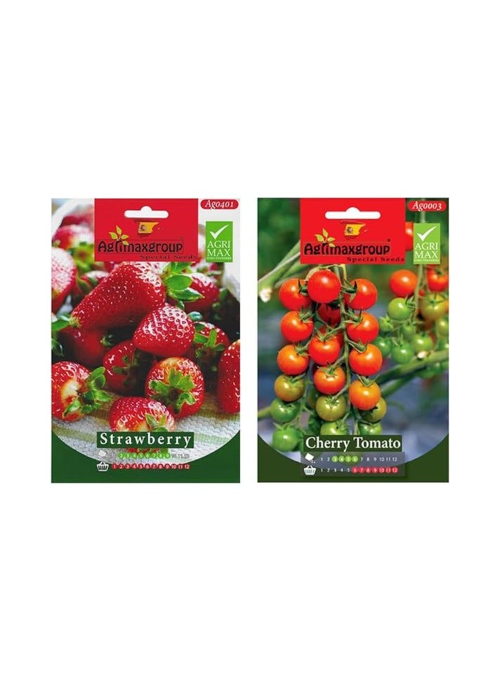 Generic Strawberry seeds + Cherry tomato seeds | Premium Quality Seeds by Agrimaxgroup Seeds Hybrid,Organic Non MO Vegetable Seeds for Home and Garden Potted Plants,Easy to Plant,| Made in SPAIN| 5g 