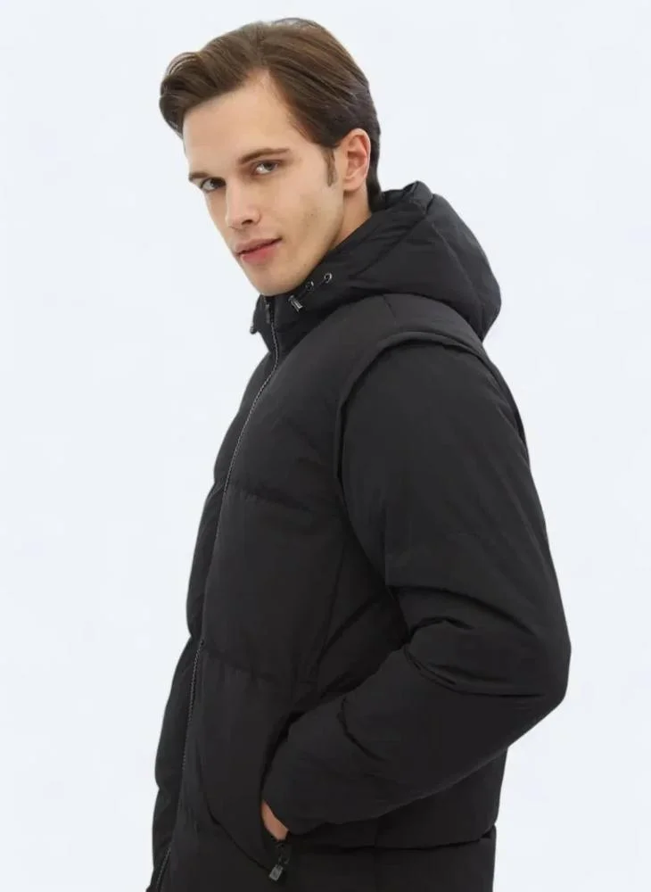 Kip Black Regular Fit Casual Weaving Coat
