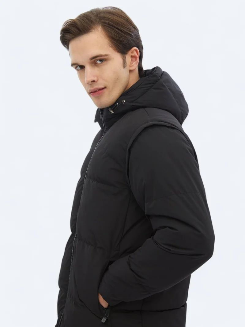 Kip Black Regular Fit Casual Weaving Coat