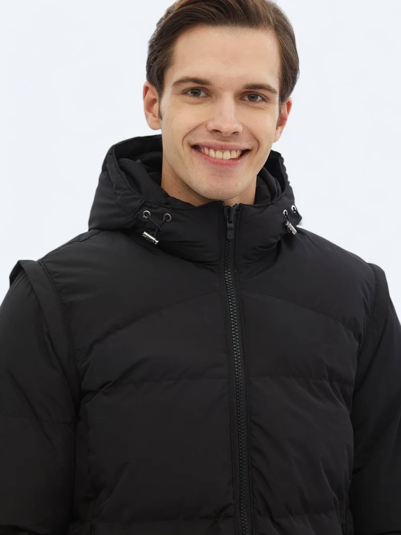 Kip Black Regular Fit Casual Weaving Coat