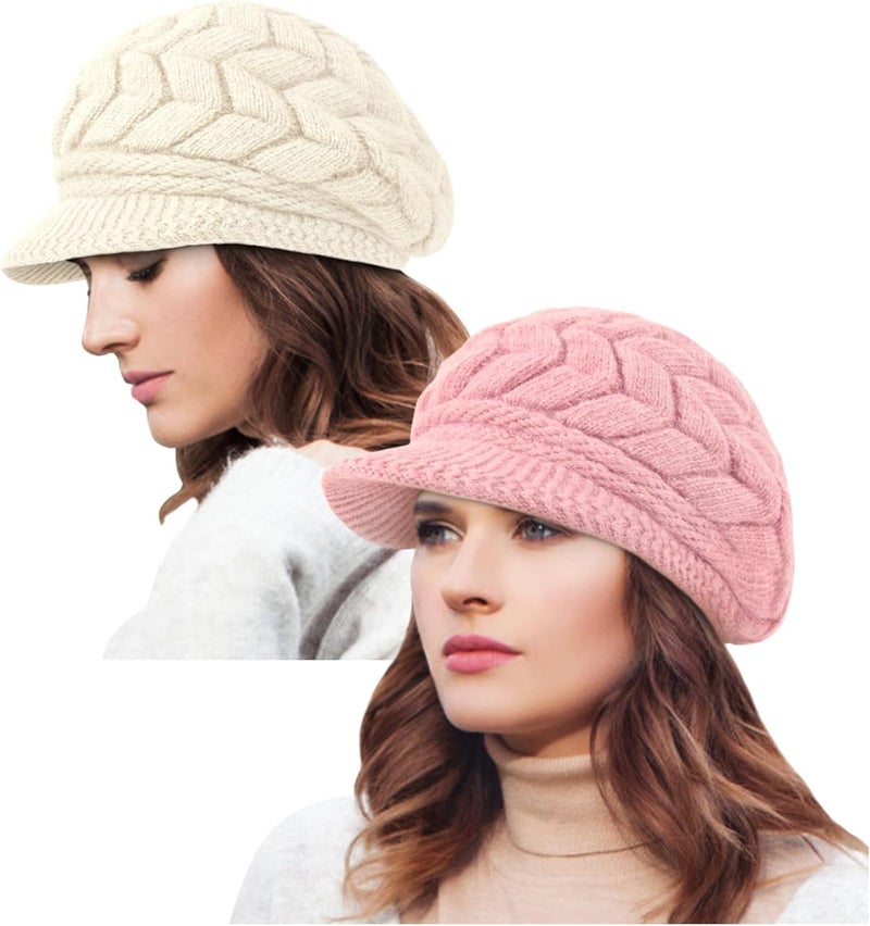 YSense 2 Pack Womens Winter Hats Warm Knit Hat Slouchy Beanie Cap with Brim Gifts - Image 1
