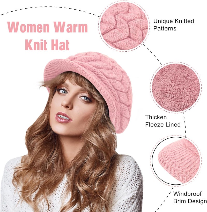 YSense 2 Pack Womens Winter Hats Warm Knit Hat Slouchy Beanie Cap with Brim Gifts - Image 3