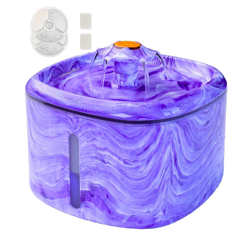 Ksuefao Cat Water Fountain Purple Cute: 84oz/2.5L Automatic Pet Water Fountain for Cats Indoor, Flower Kitty Spout Fountain & LED Blue Light, Upgraded Ultra Quiet Pump, Gifts for Cats, Dogs (2Filters) - Image 1