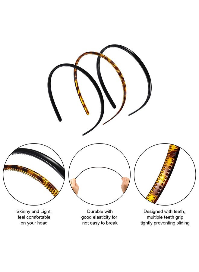 6 Pieces Plastic Skinny Beauty Headbands With Teeth Soft Touch DIY Hair Bands Hairstyles For Women, Men And Girls, 3 Colours - Image 5
