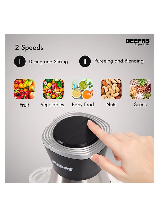 GEEPAS 2L Multi Copper With Garlic Peeler - 2 Speed with 4Pcs Stainless Steel Blades,Glass Bowl 2 L 500 kW GMC42021 Black/silver - Image 5