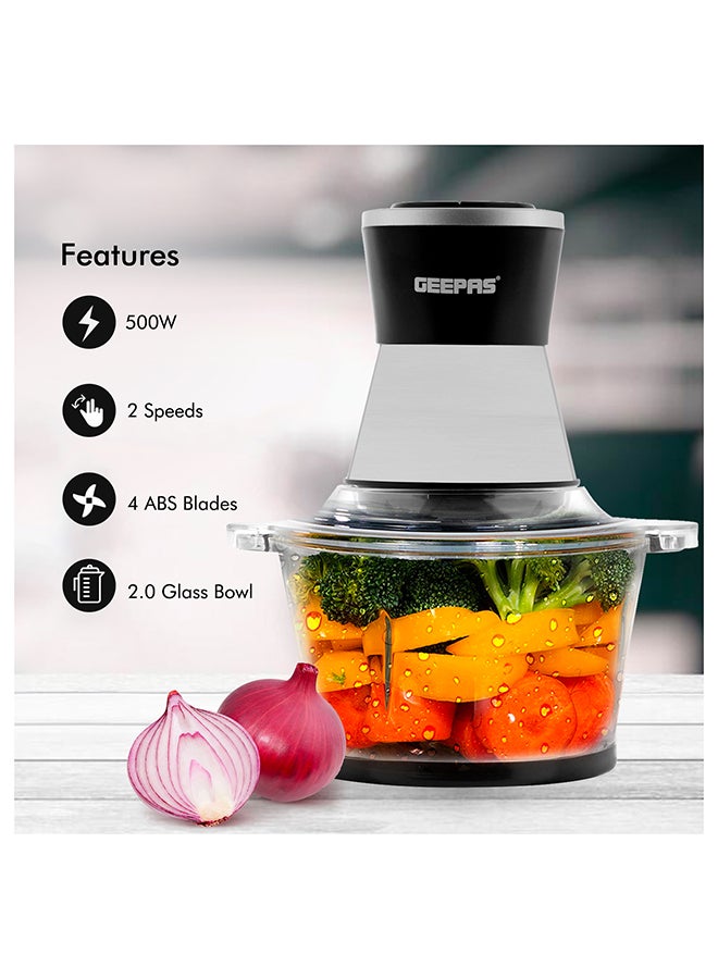 GEEPAS 2L Multi Copper With Garlic Peeler - 2 Speed with 4Pcs Stainless Steel Blades,Glass Bowl 2 L 500 kW GMC42021 Black/silver - Image 3