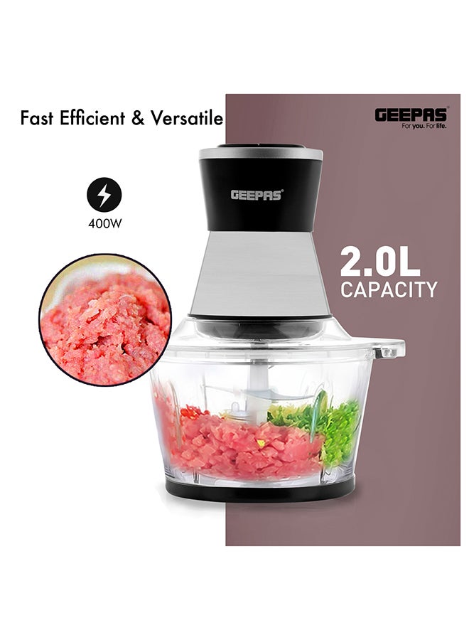 GEEPAS 2L Multi Copper With Garlic Peeler - 2 Speed with 4Pcs Stainless Steel Blades,Glass Bowl 2 L 500 kW GMC42021 Black/silver - Image 4