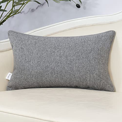 Yangest Patchwork Pillow Cover 12x20 Inch Luxury Cotton and Linen Cushion Cover Rectangle Pillowcover for Couch Bedroom Living Room,Gray - Image 2