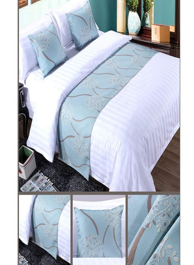 Twelve 3pcs Bed Runner Set - 1 Scarf and 2 Pillowcases, Rippling Teal Bedding Scarves for Guesthouse, Hotel, Home Decor (50x260cm) - Image 1
