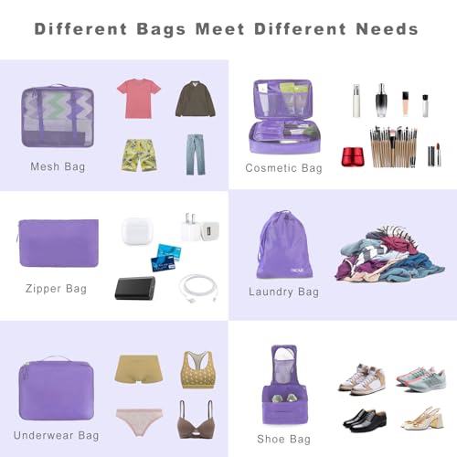 BAGAIL مجموعة حقائب باجاي 8 لتنظيم الأمتعة لملحقات السفر - بنفسجي فاتح - Image 5