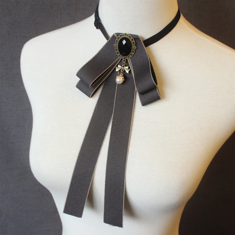 Solid Casual Ribbon Bow Tie Unisex Shirt Accessory 04-Soot