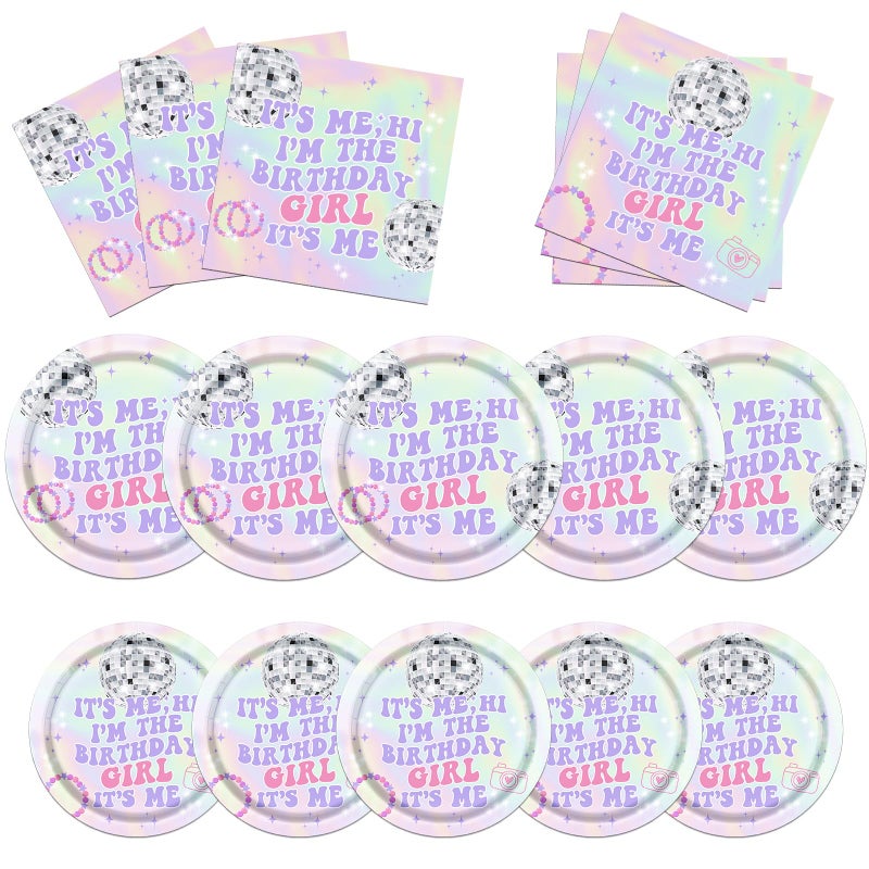 TEMYAXU Iridescent Its Me Hi Im The Birthday Girl Tableware 60 Pcs Music Decorations Includes Plates and Napkins for 20 Guests - Image 2