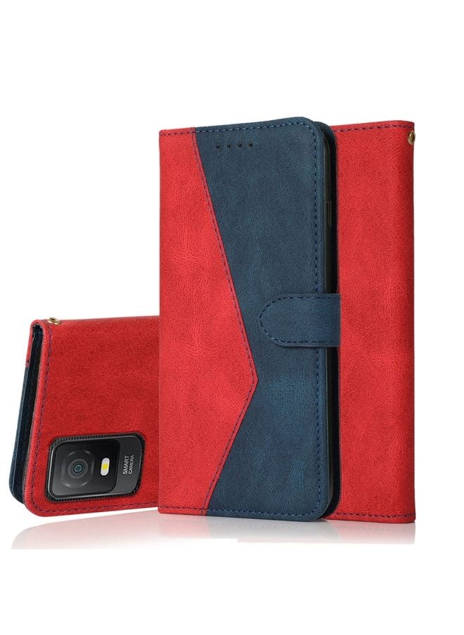 Generic - Case Cover For TCL 403 Dual-color Stitching Leather Phone Case Red Blue - Image 1
