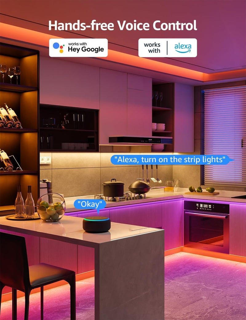 لايتنغ إيفر أضواء شريط LED ذكية RGB من Lepro SE1 بطول 5 أمتار، تحكم بالصوت والتطبيق، تعمل مع Alexa وGoogle Home، مزامنة الموسيقى، مساعد تصميم الإضاءة بالذكاء الاصطناعي، أضواء LED متغيرة الألوان لغرفة النوم، واي فاي 2.4 جيجاهرتز، بدون جهاز تحكم عن بعد - Image 5