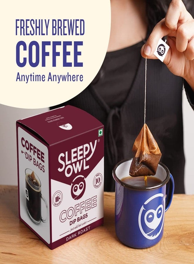 Sleepy Owl Dark Roast Ground Coffee Dip Bags | 10 Bags - Makes 10 Cups | Hot Brew - Have it as Black Coffee or With Milk | 5 Min Brew - No Equipment Needed | Travel Pack | Medium Roast | 100% Arabica - Image 2