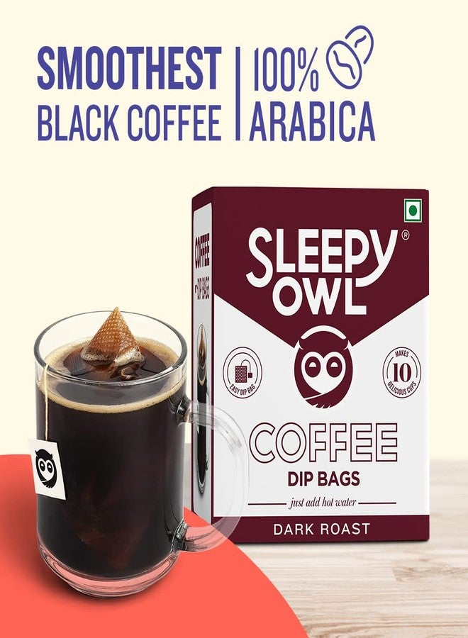 Sleepy Owl Dark Roast Ground Coffee Dip Bags | 10 Bags - Makes 10 Cups | Hot Brew - Have it as Black Coffee or With Milk | 5 Min Brew - No Equipment Needed | Travel Pack | Medium Roast | 100% Arabica - Image 3